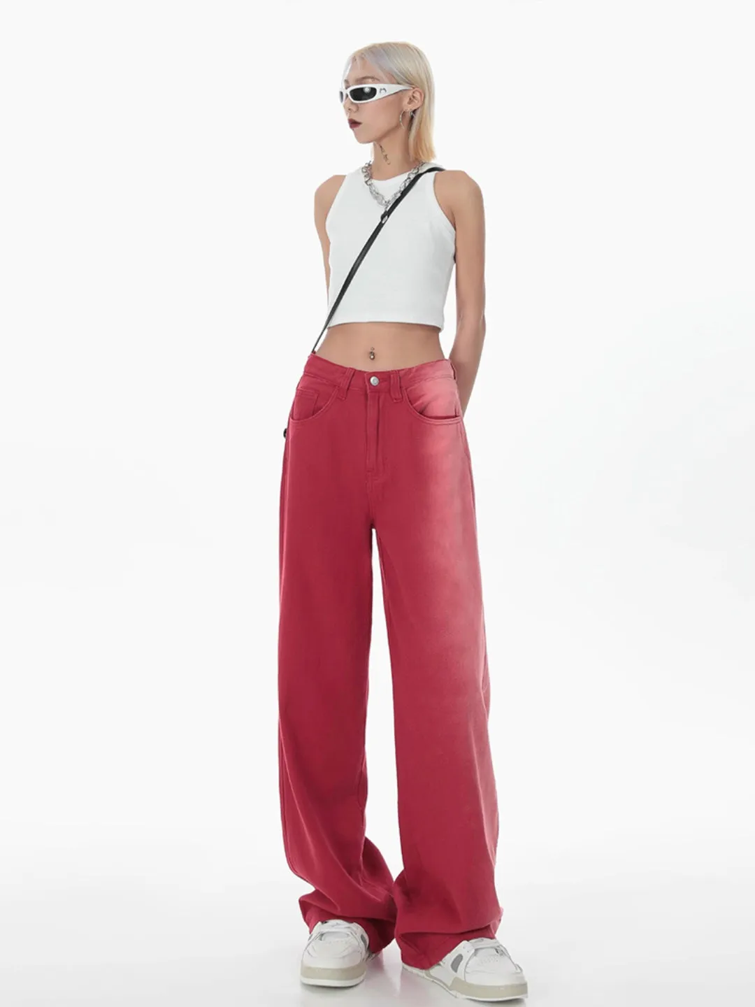 【23s July】Washed Gradient Red Denim Jeans
