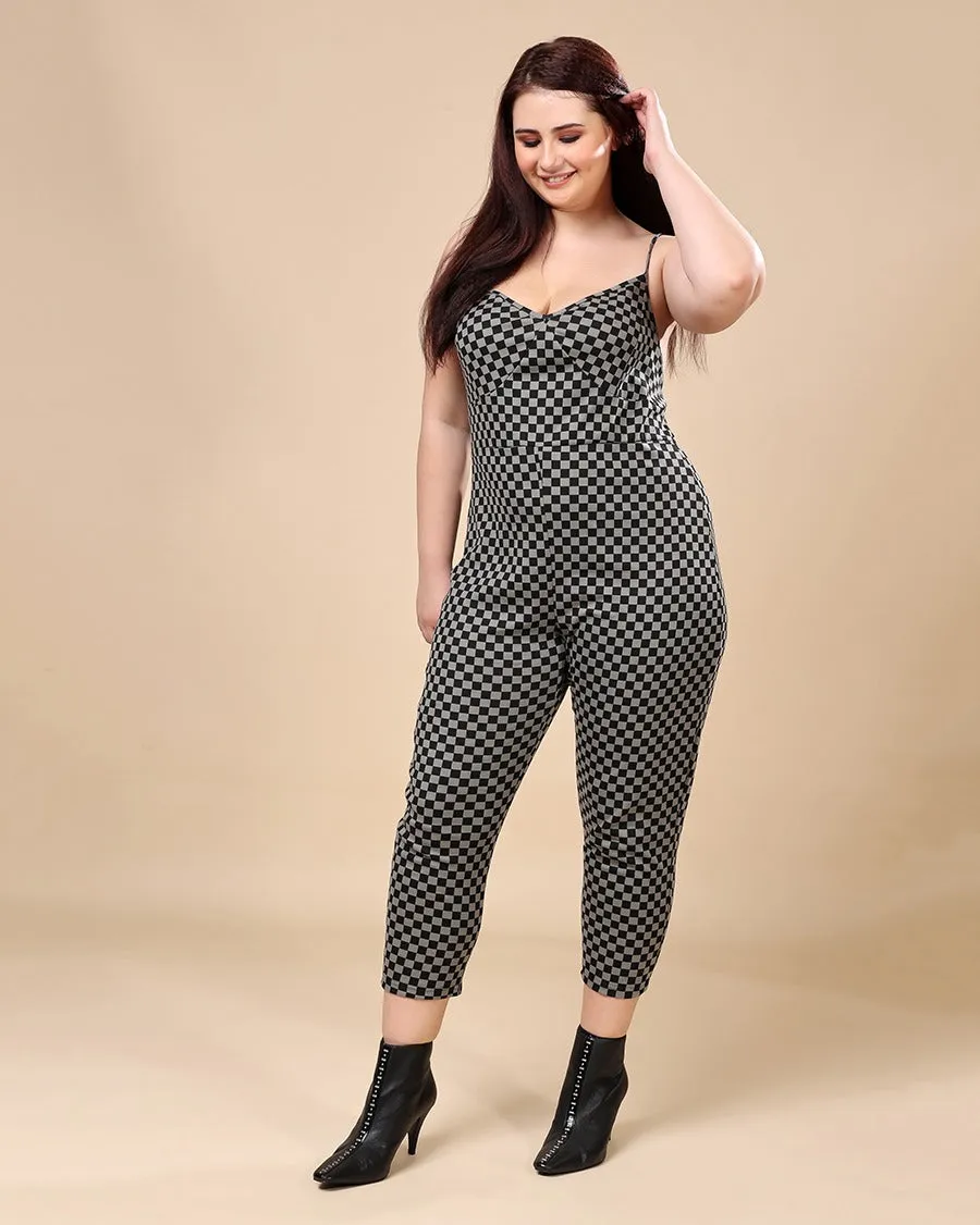 Black & Grey Checked Jumpsuit