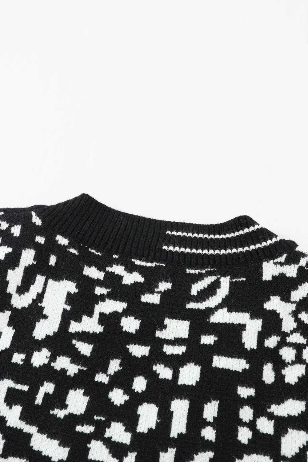 Black Leopard Print Knitted Vest Sweater