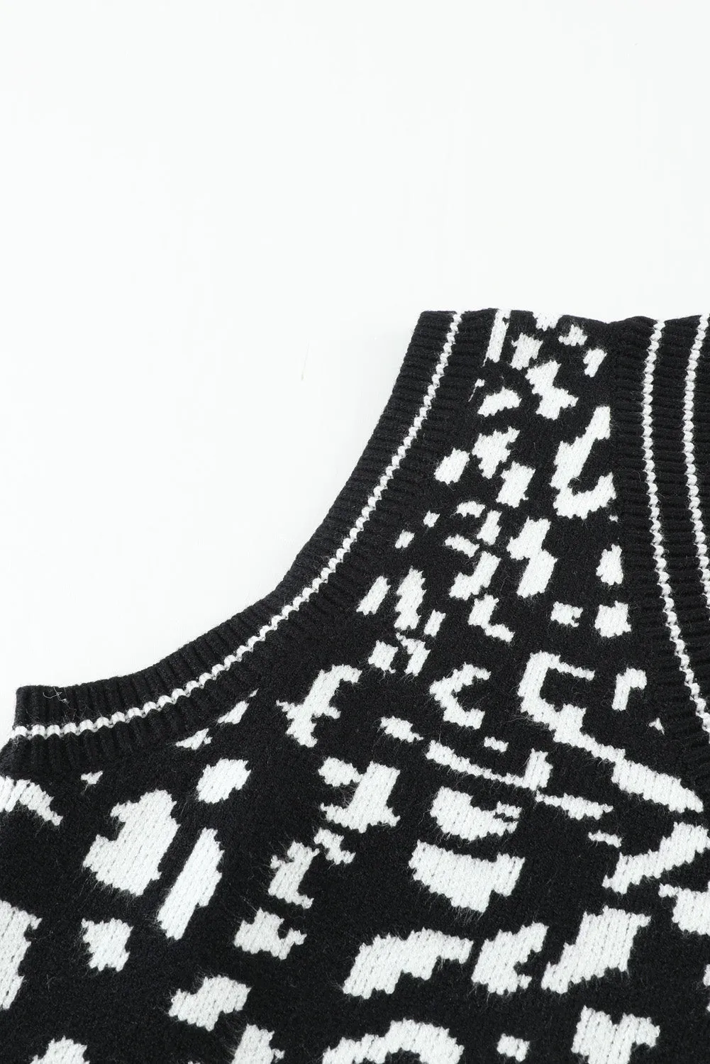 Black Leopard Print Knitted Vest Sweater