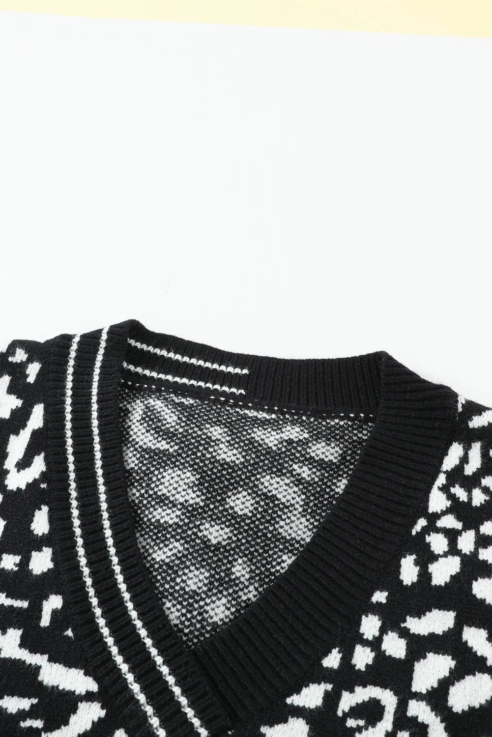 Black Leopard Print Knitted Vest Sweater
