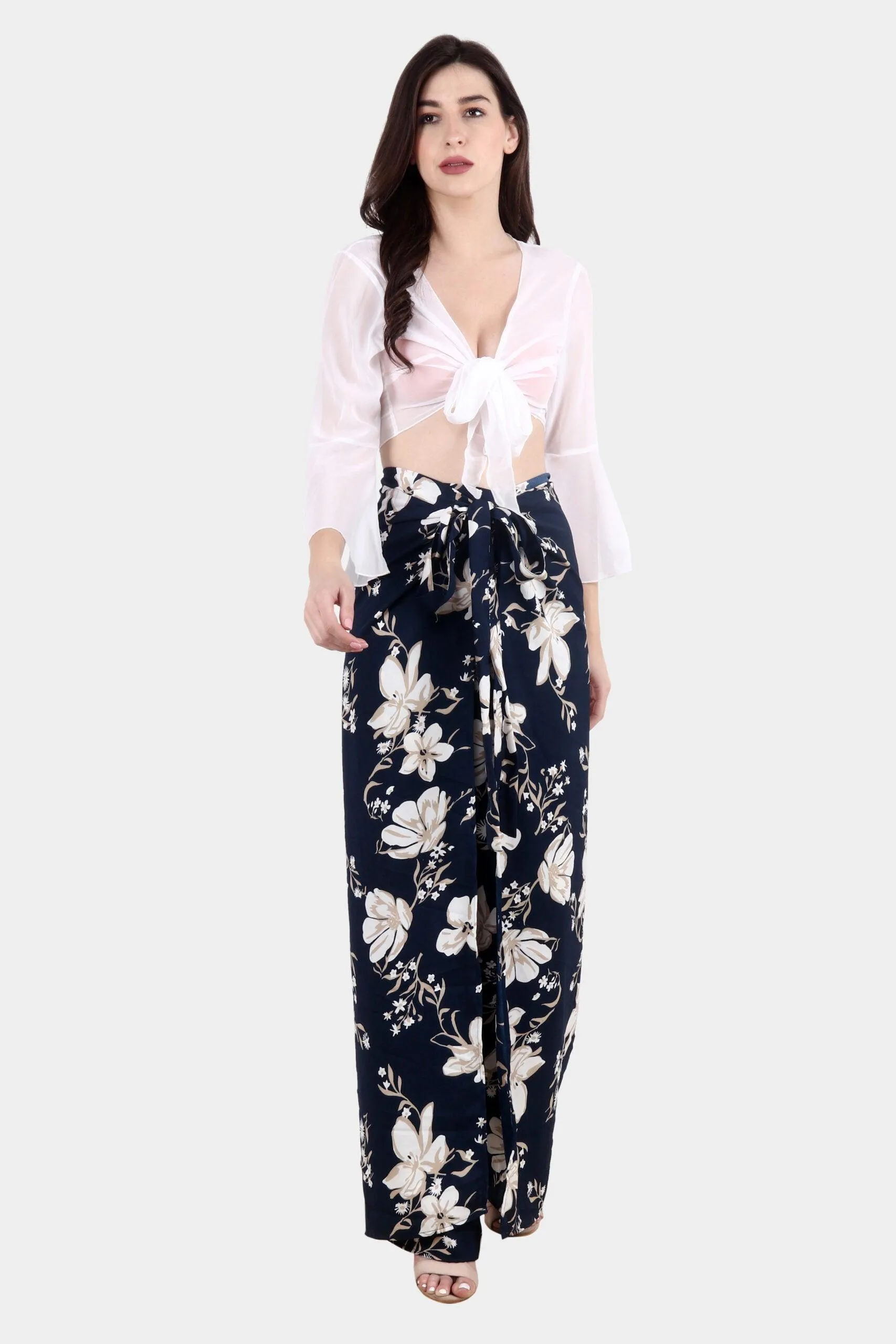 Blue & White Floral Printed Multiwear Jumpsuit/Pant
