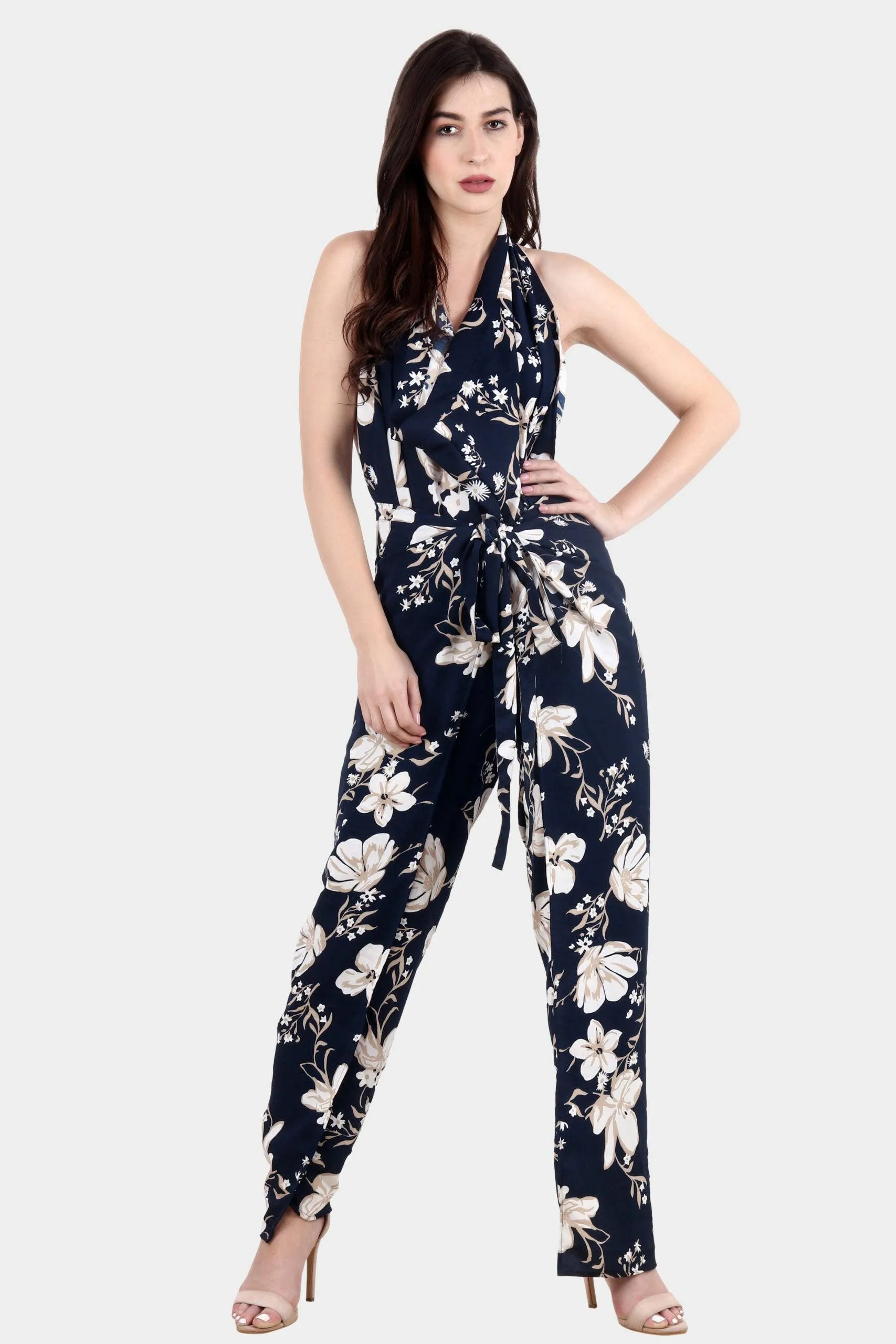 Blue & White Floral Printed Multiwear Jumpsuit/Pant