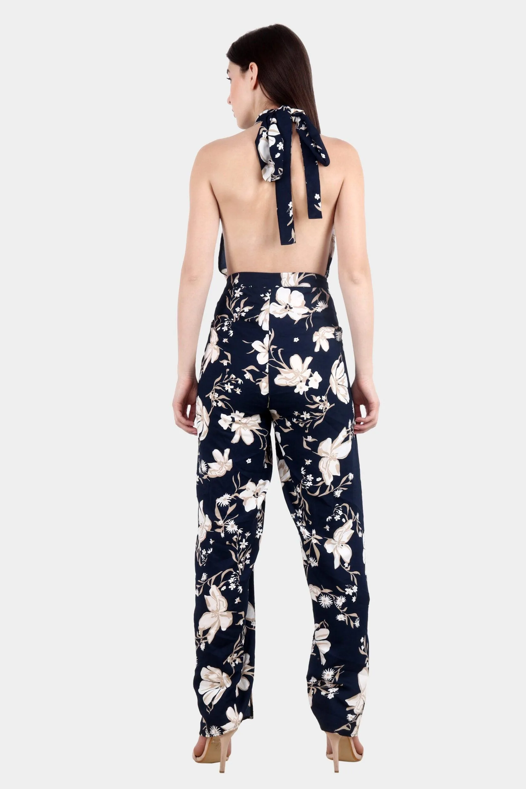 Blue & White Floral Printed Multiwear Jumpsuit/Pant
