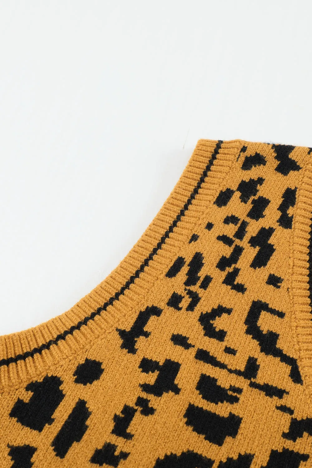 Brown Leopard Print Knitted Vest Sweater