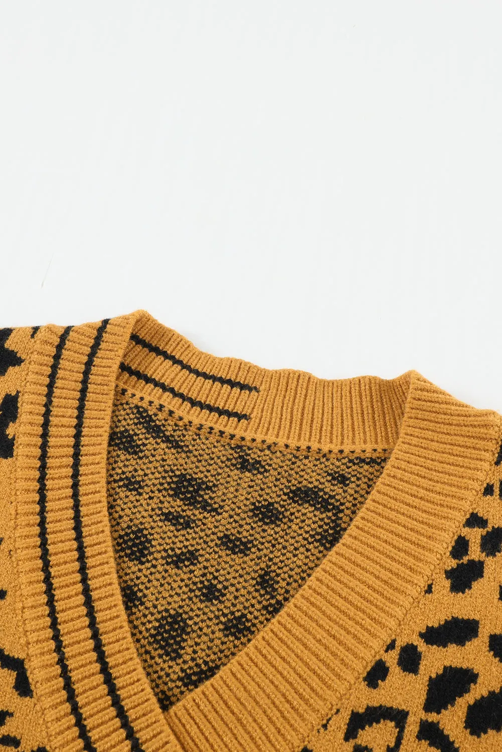 Brown Leopard Print Knitted Vest Sweater
