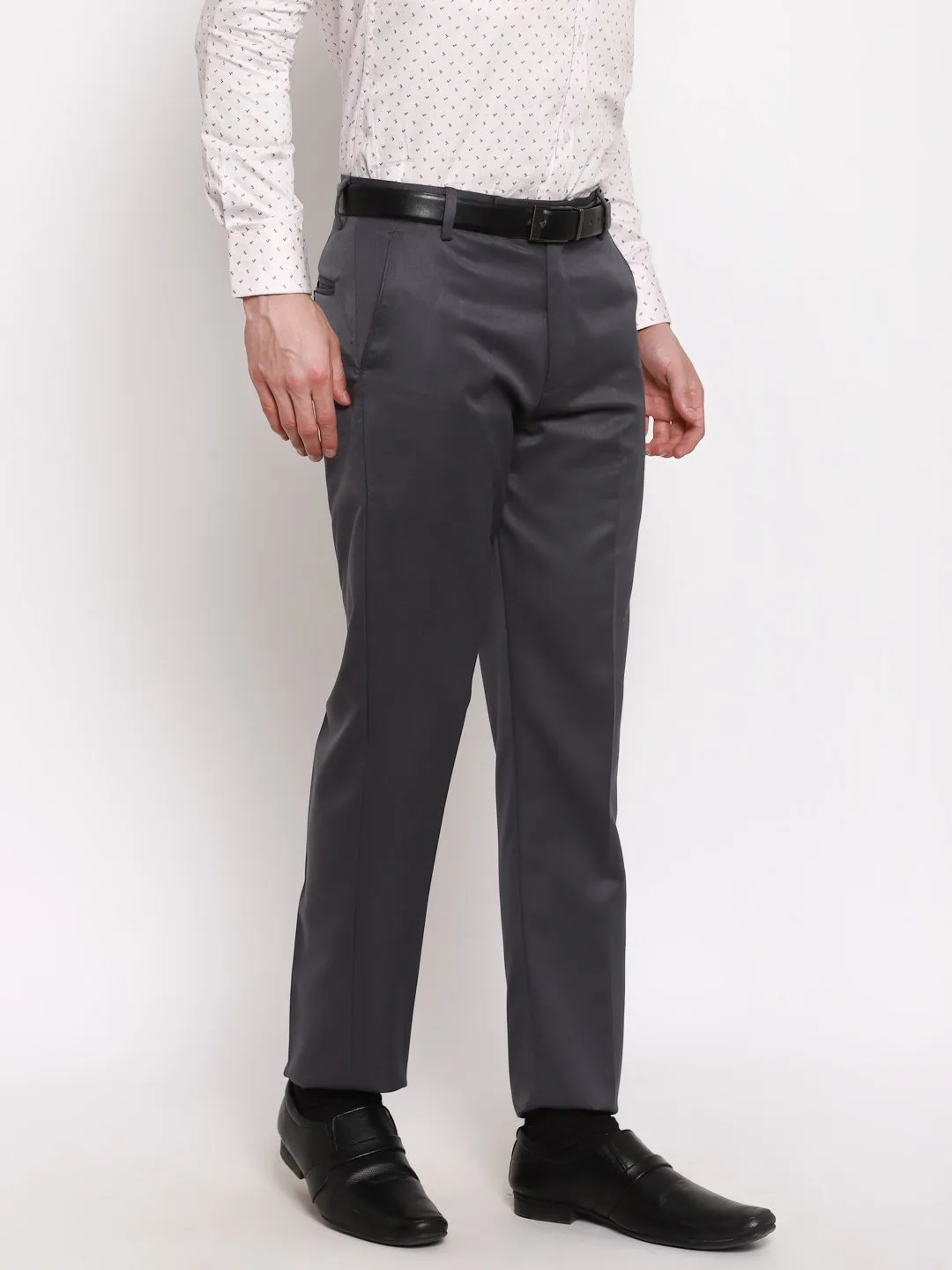 Cliths Men's Solid Grey Slim Fit Formal Trouser, Formal Pants for Men Office Wear