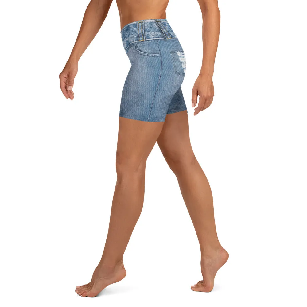 Denim Jeans Print Yoga Shorts