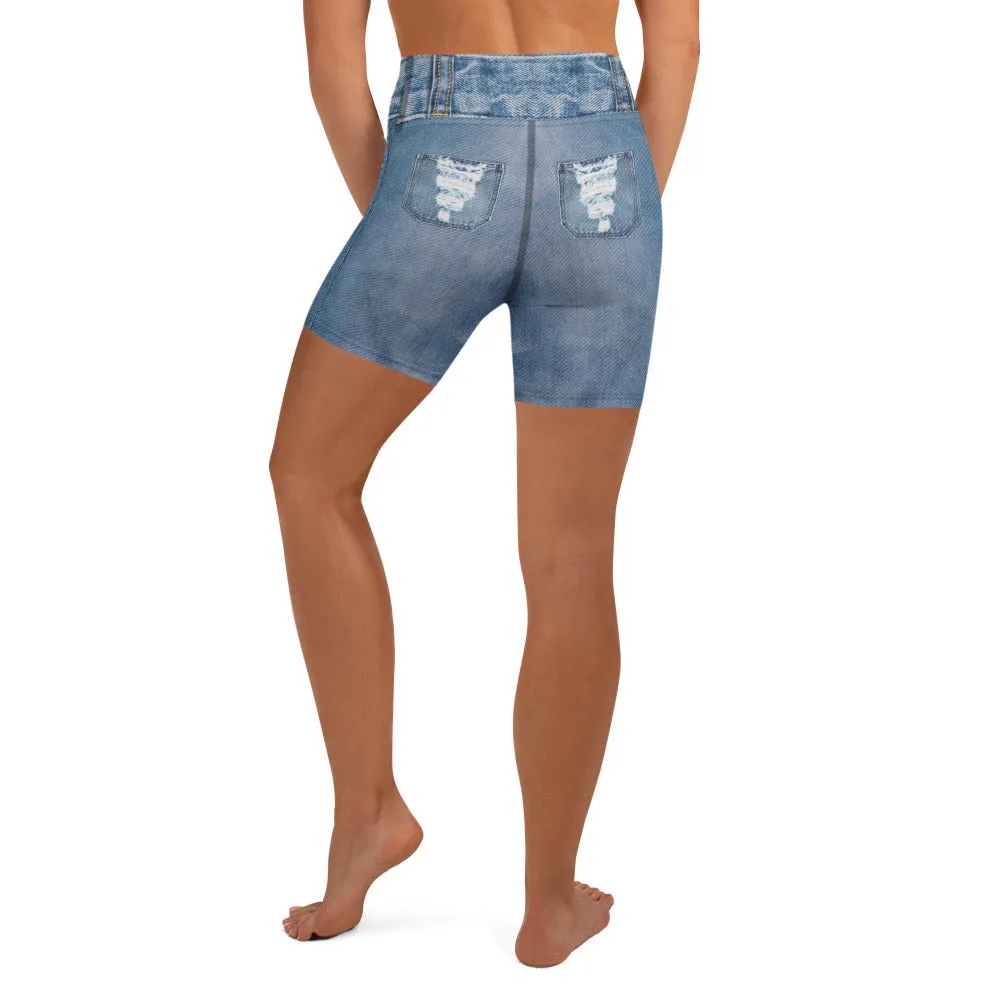 Denim Jeans Print Yoga Shorts