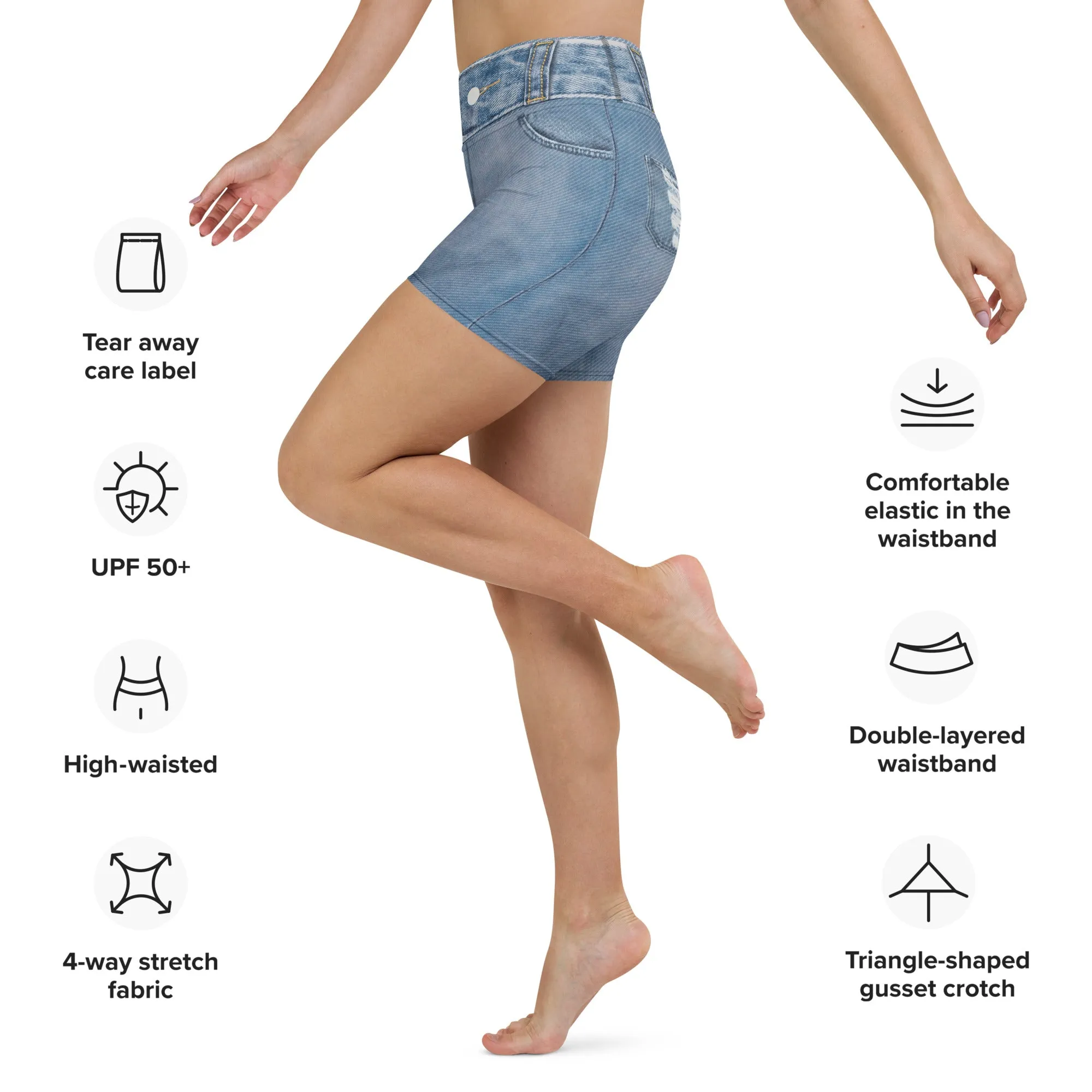 Denim Jeans Print Yoga Shorts