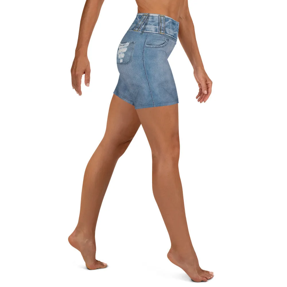 Denim Jeans Print Yoga Shorts