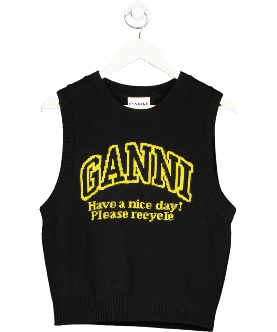 Ganni Black Knitted ‘Have a Nice Day’ Vest UK M