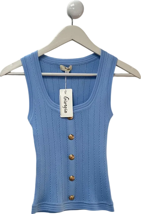 Giorgia Blue Button Detail Knitted Vest Top UK S/M