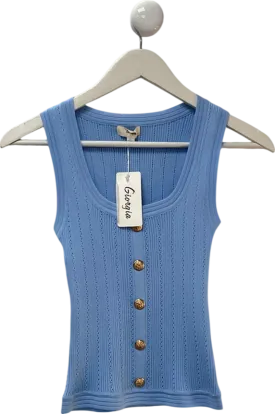 Giorgia Blue Button Detail Knitted Vest Top UK S/M