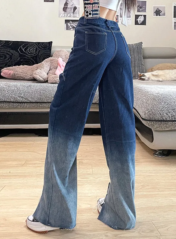 Gradient Irregular Split High Waist Jeans