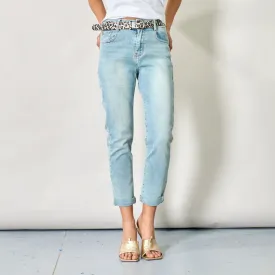 High-waist denim jeans with belt wholesale