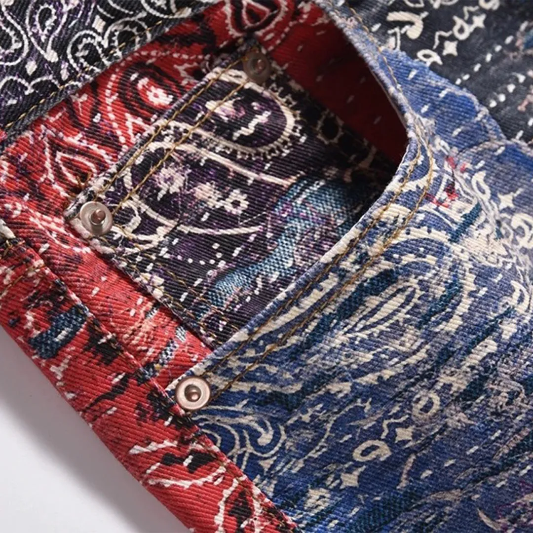 Indigo Distressed Paisley Jeans