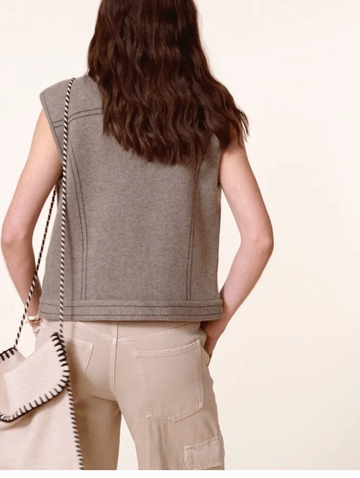 Jess Sleeveless Cashmere Sweater Vest - Khaki Chine