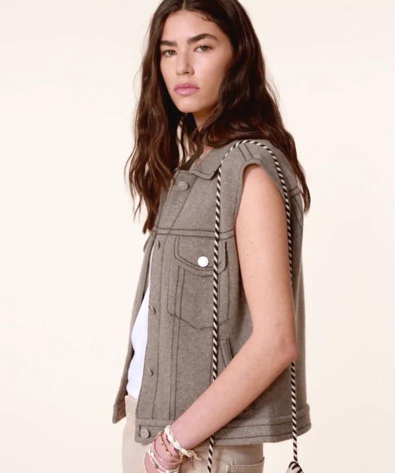 Jess Sleeveless Cashmere Sweater Vest - Khaki Chine