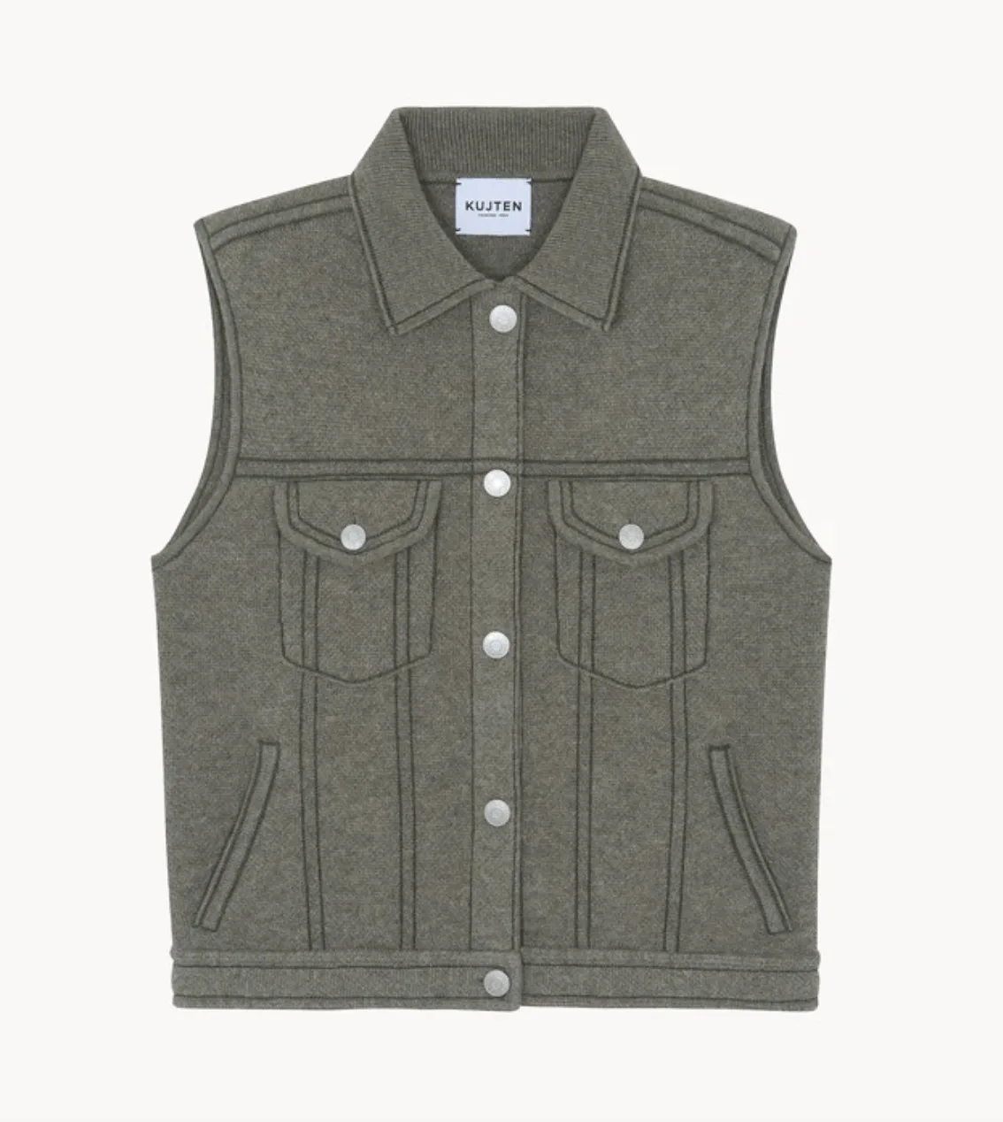 Jess Sleeveless Cashmere Sweater Vest - Khaki Chine