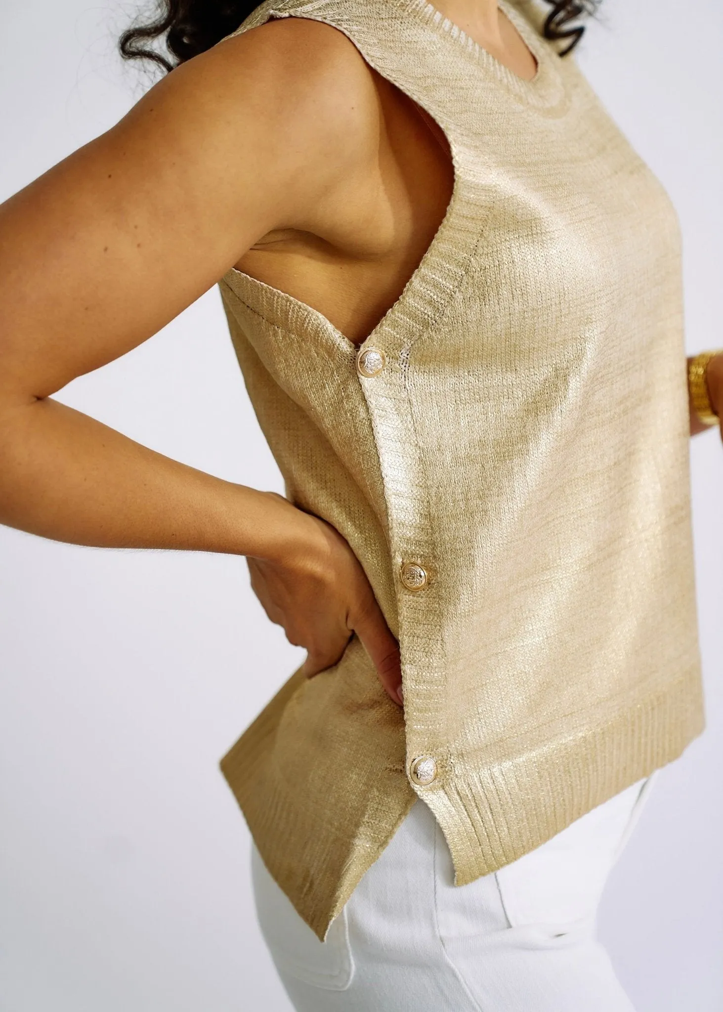 Knitted Summer Vest in Cream with Gold Foil