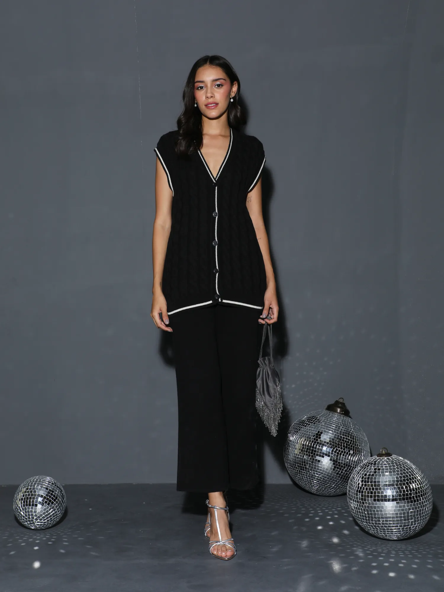 Knitted Vest Coord with Lounge Pants in Charcoal