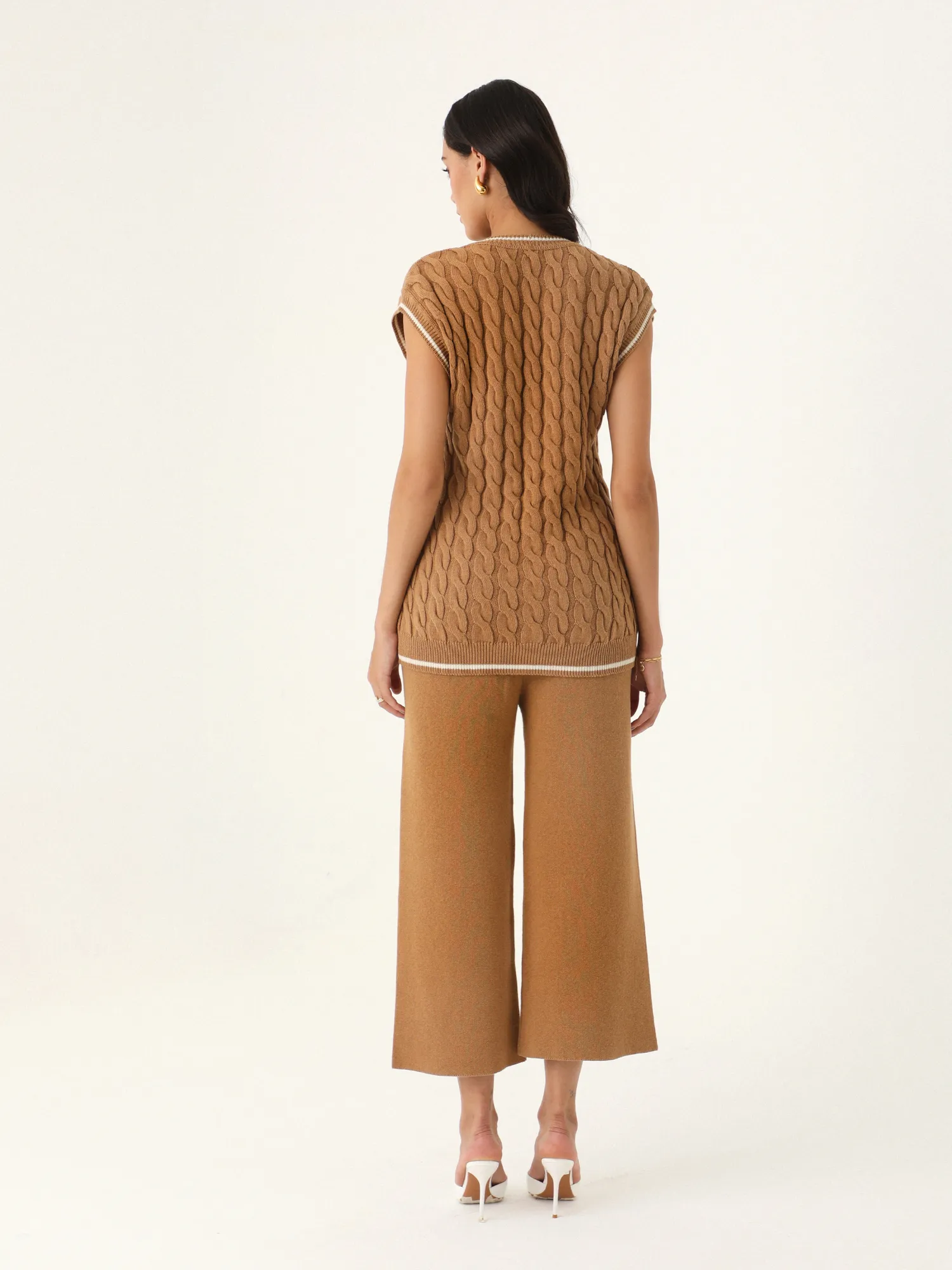 Knitted Vest Coord with Lounge Pants in Mocha