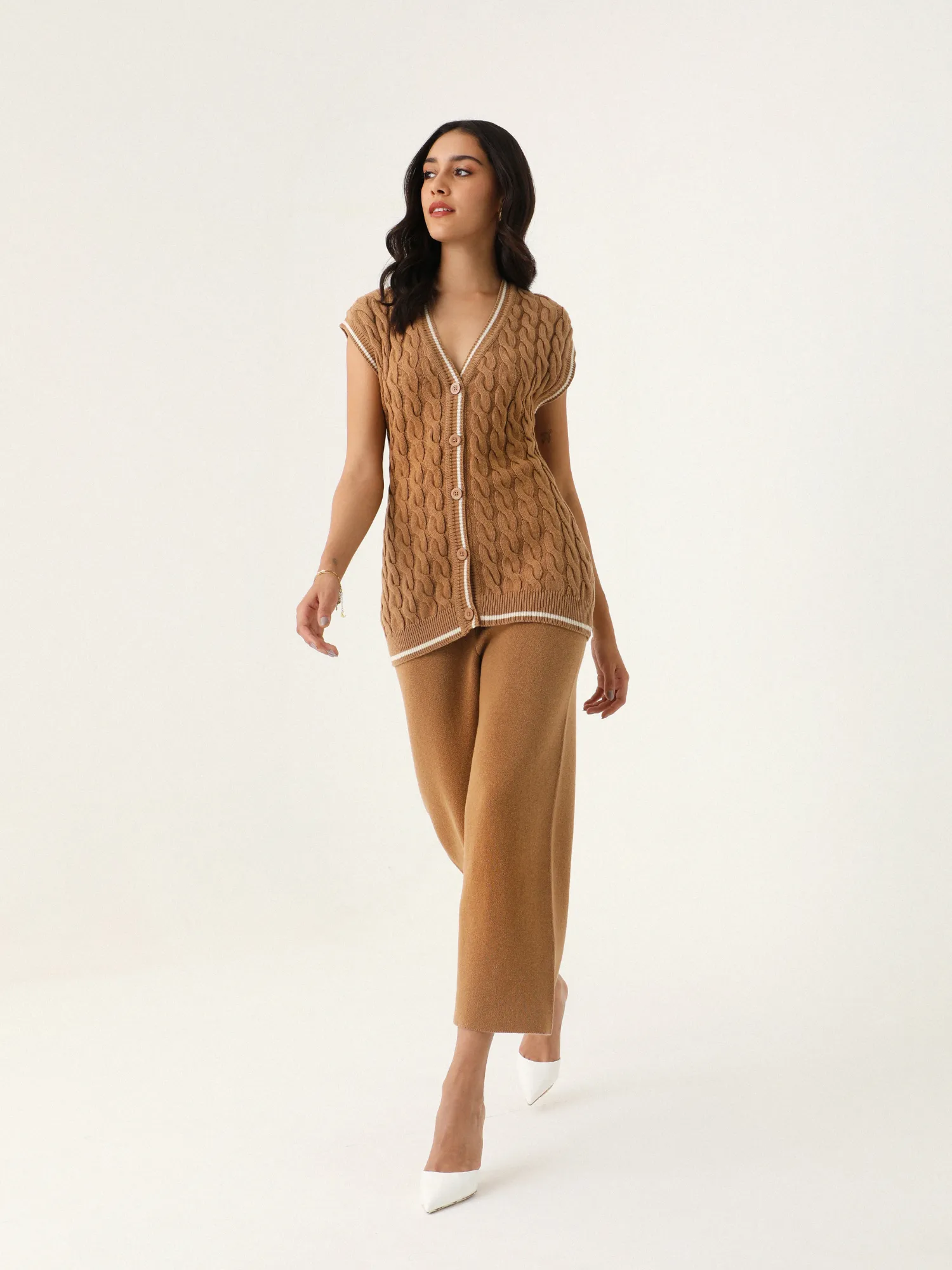 Knitted Vest Coord with Lounge Pants in Mocha