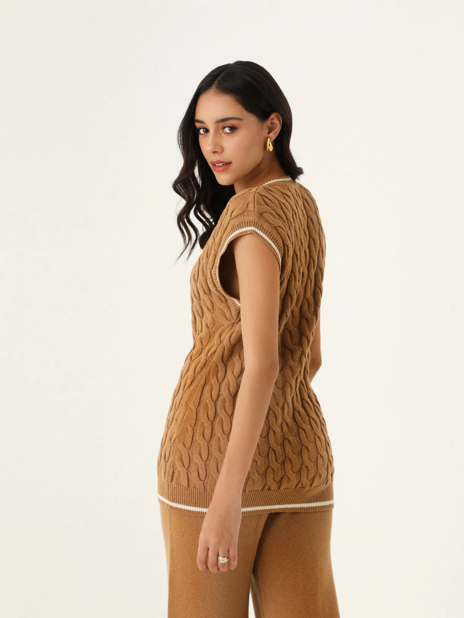 Knitted Vest Coord with Lounge Pants in Mocha