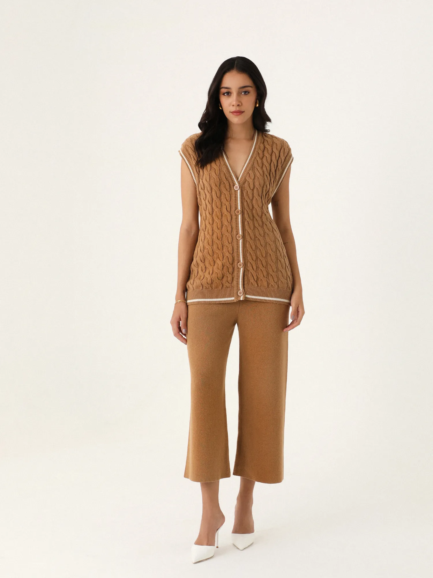 Knitted Vest Coord with Lounge Pants in Mocha