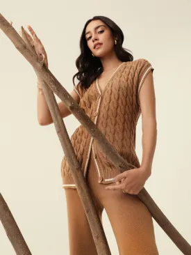 Knitted Vest Sweater in Mocha