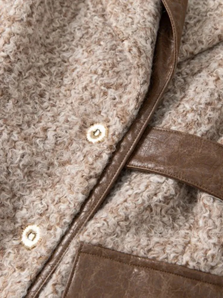 Lapel Splice Belt Windbreaker Coat