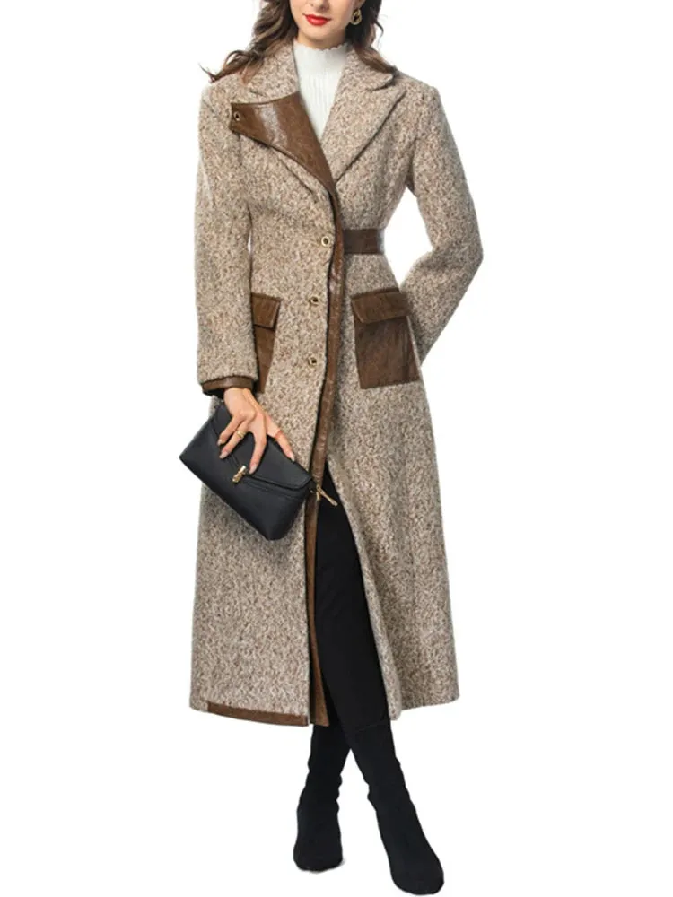Lapel Splice Belt Windbreaker Coat