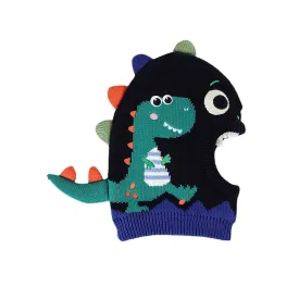 Little Surprise Box Knitted Blue Border Dino Theme Winter Cap Covering  Neck , Ears And Head For Minus Degree Temperature, 5 yrs and above