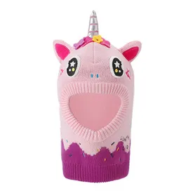 Little Surprise Box Knitted Pink Border Unicorn Theme Winter Cap Covering  Neck , Ears and Head For Minus degree Temperature, 5 yrs and above