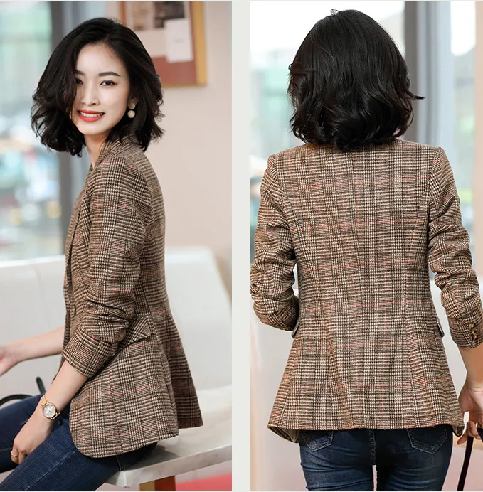 Luexco Women's Business Savvy Retro Plaid Suit Coat Blazer