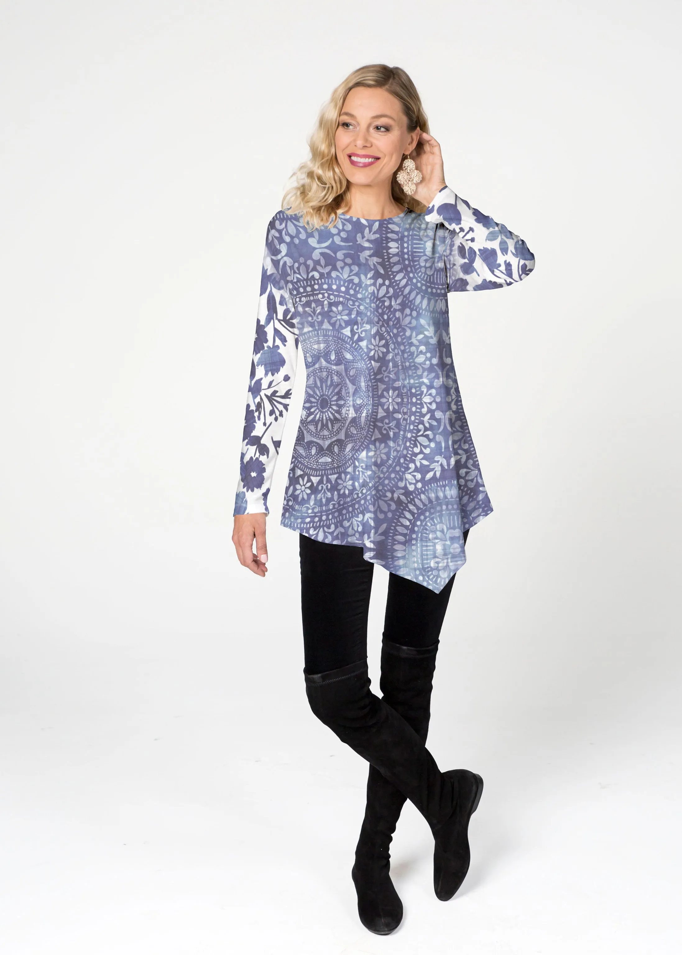 Medallion Flower (13453) ~ Asymmetrical French Terry Tunic