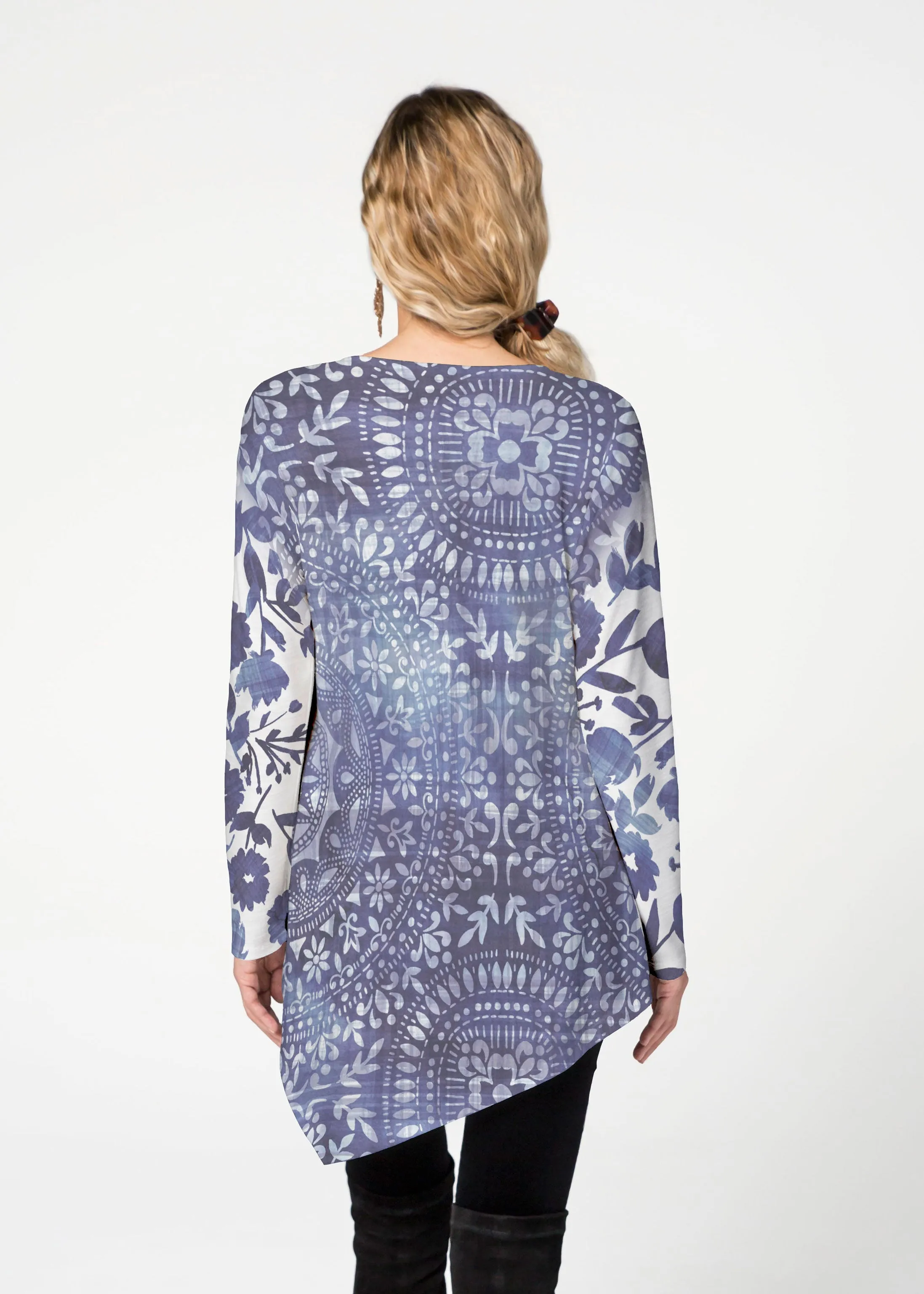 Medallion Flower (13453) ~ Asymmetrical French Terry Tunic