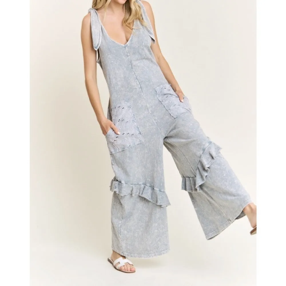 Ruffle Mineral Wash Jumpsuit
