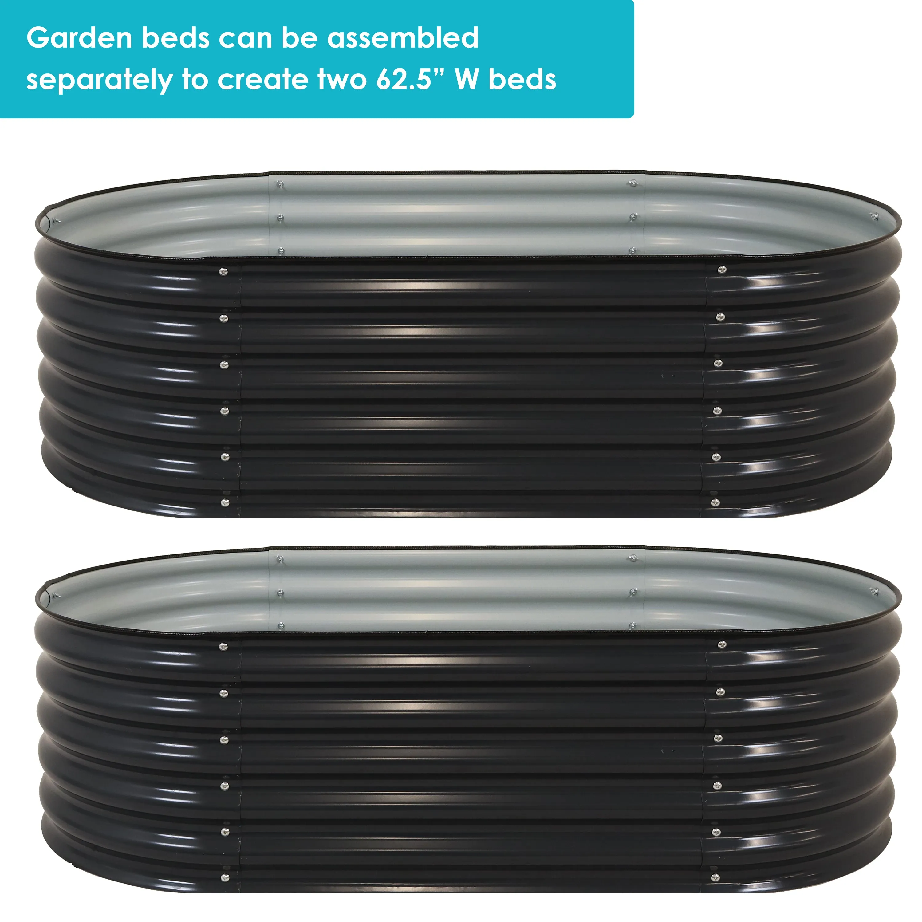 Sunnydaze Stackable Galvalume Steel Raised Garden Bed - 62.5" Oval