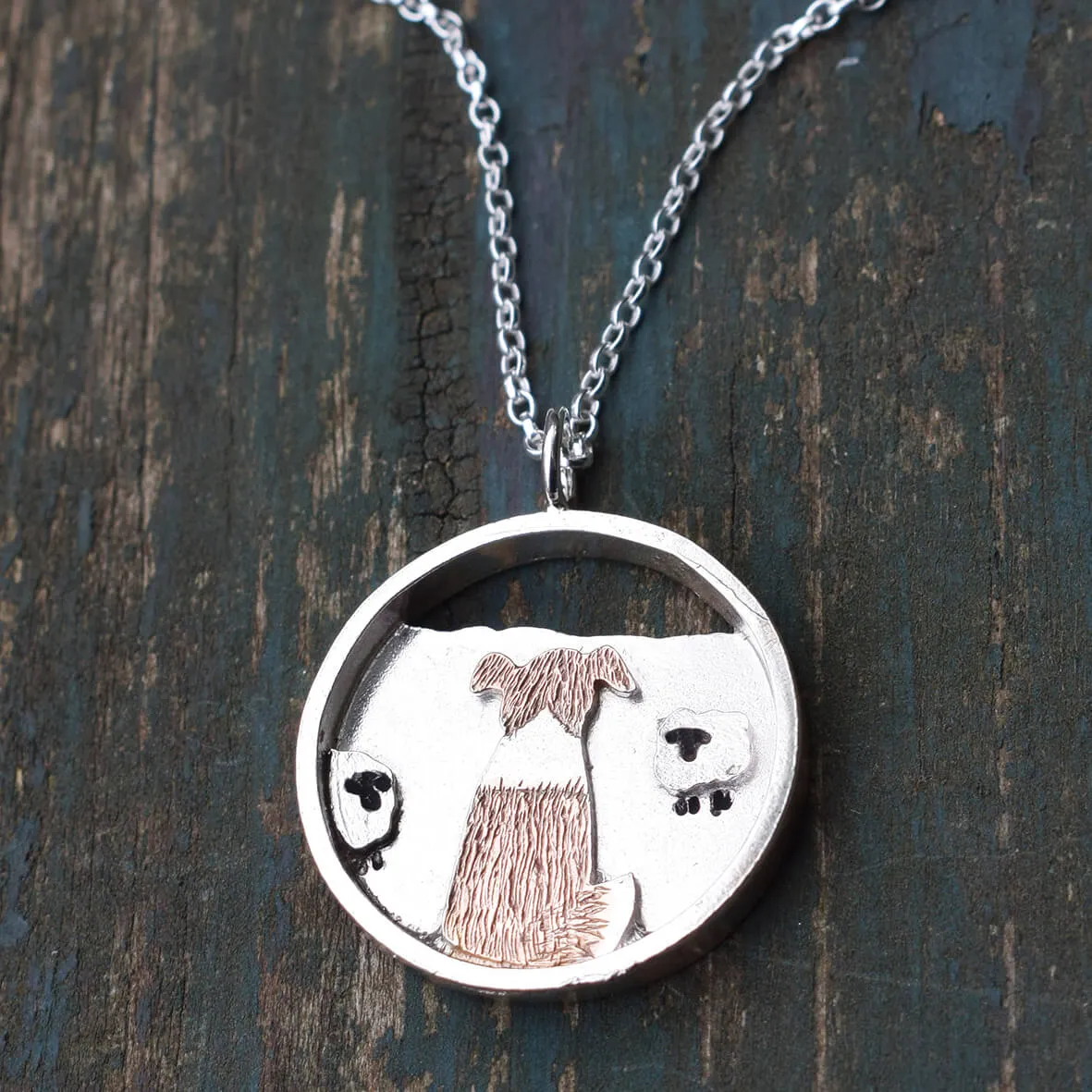 Watching the Flock - Rose Gold and Silver Sheepdog Pendant