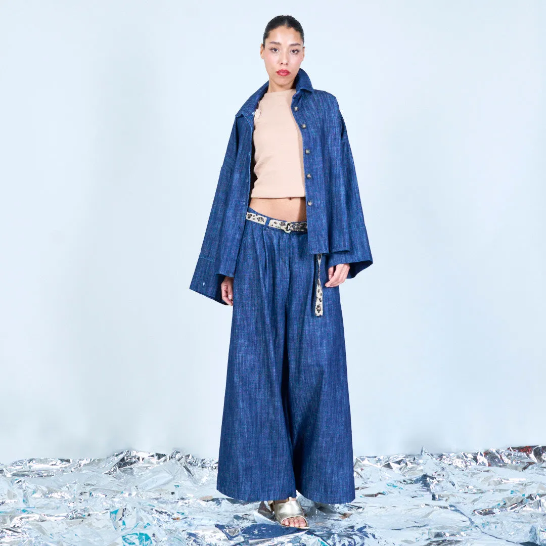 Wide-leg denim trousers with belt wholesale