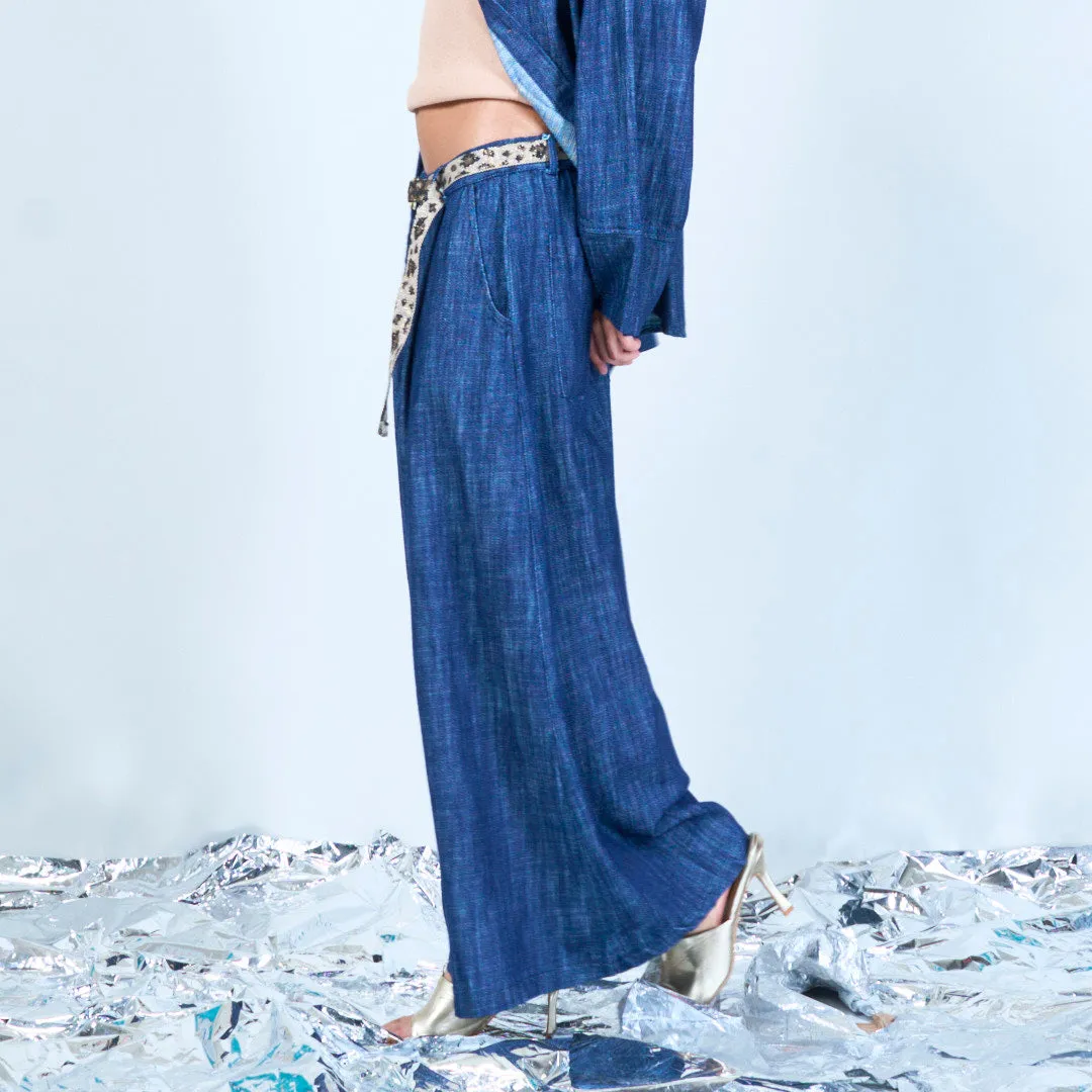 Wide-leg denim trousers with belt wholesale