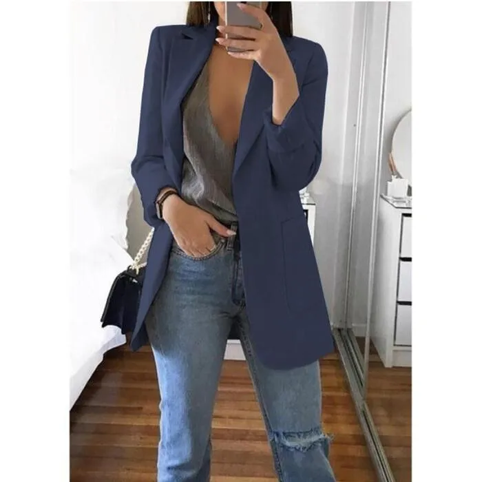 Women slim fit turn-down collar long sleeve business suit overcoat