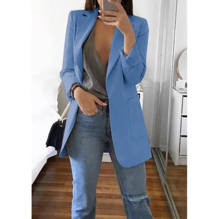 Women slim fit turn-down collar long sleeve business suit overcoat