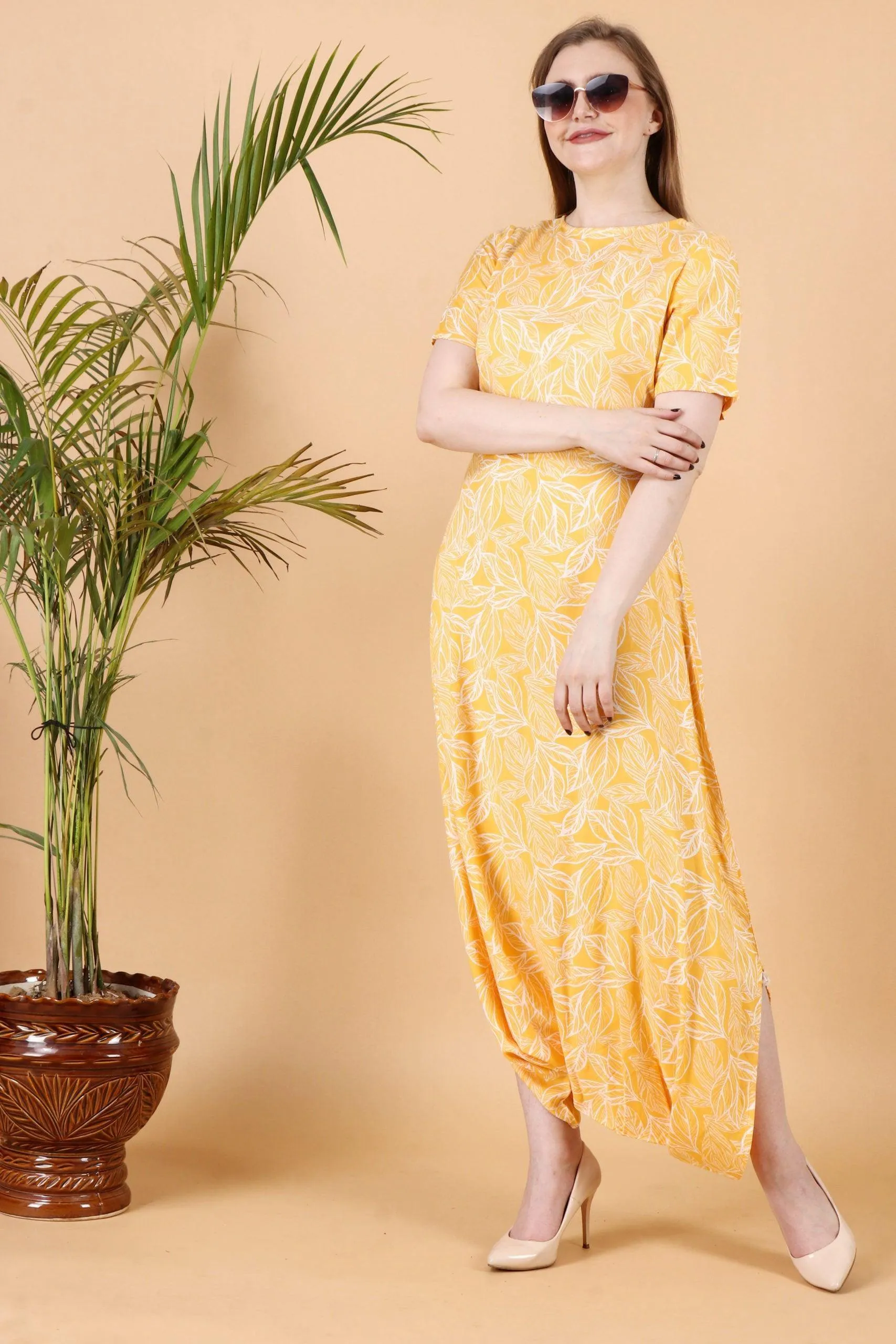 Yellow Floral Printed Dhoti Style Jumpsuit